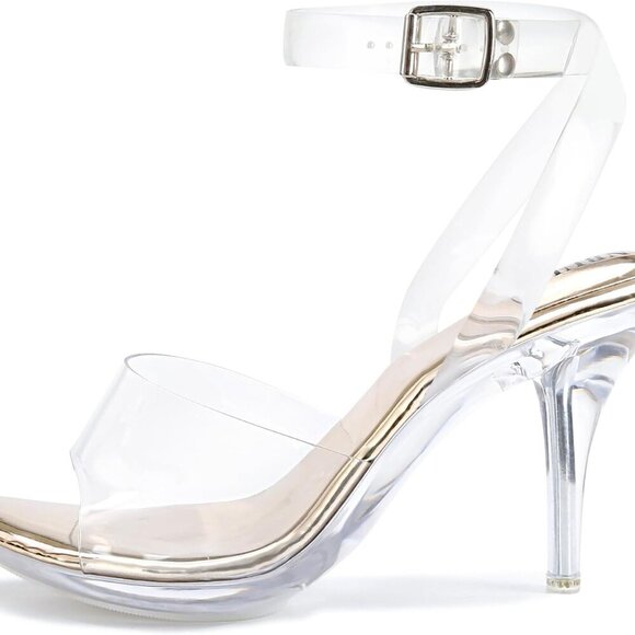 Women Clear Heels Strappy Platform Sandals Open Toe Ankle Strap Shoes - Picture 2 of 9